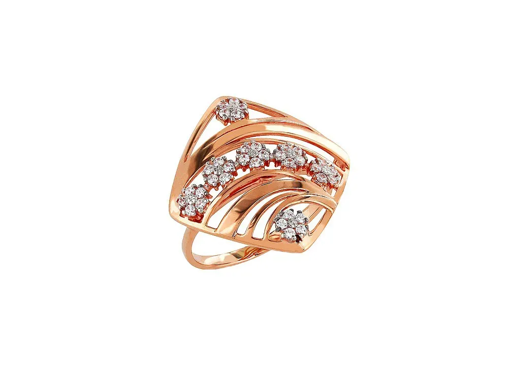 Фианит қондырылған алтын сақина, өлш. 17, коды 85094