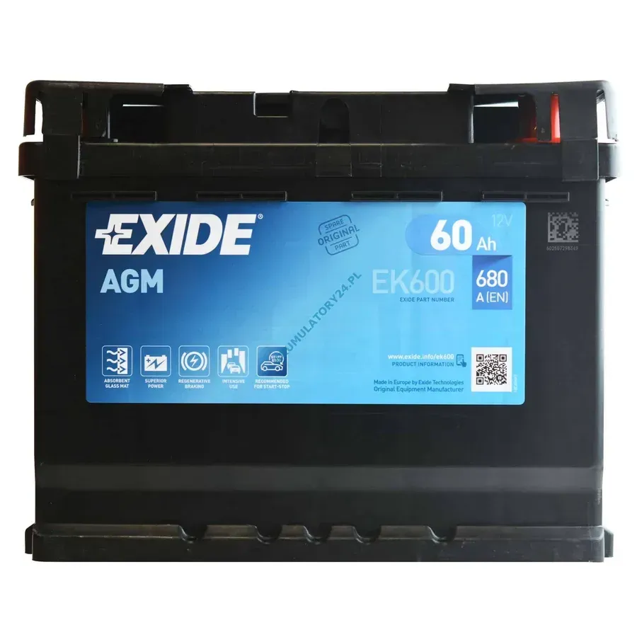 Аккумулятор Exide Start-Stop AGM EK600 60 А·сағ 680 А