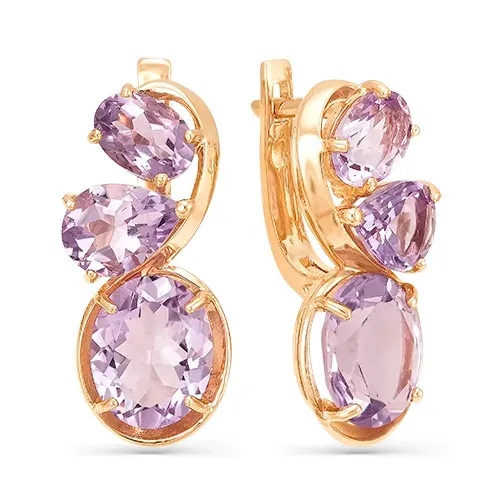Золотые серьги с аметистом, 5,94 г