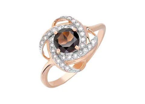 Раухтопаз қондырылған алтын сақина, 2,75 г