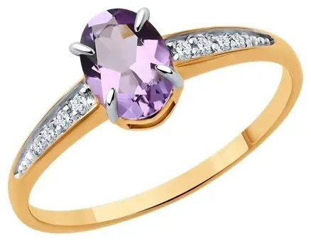 Аметист қондырылған алтын сақина, 1,35 г