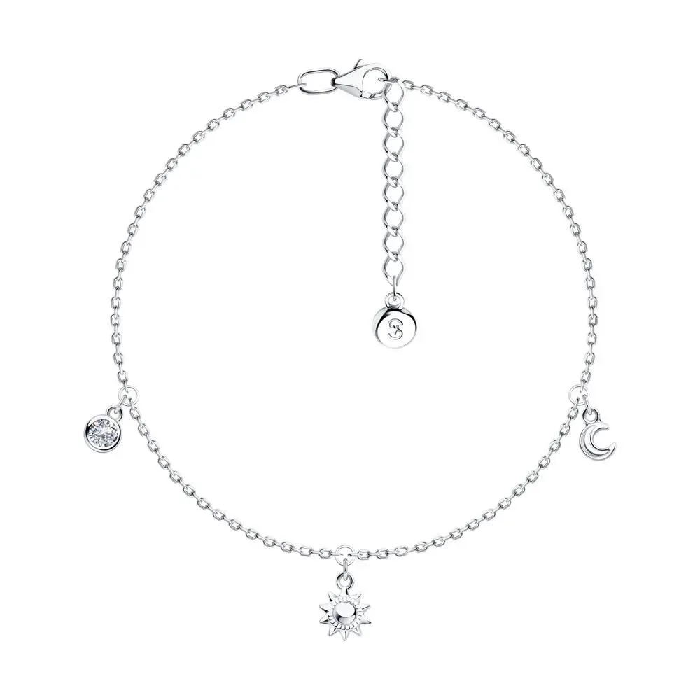 Серебряный браслет с фианитом, 1 г, код 196246