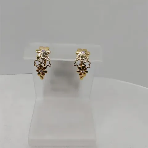 Фианит қондырылған алтын сырға, 3,76 г, коды 188132