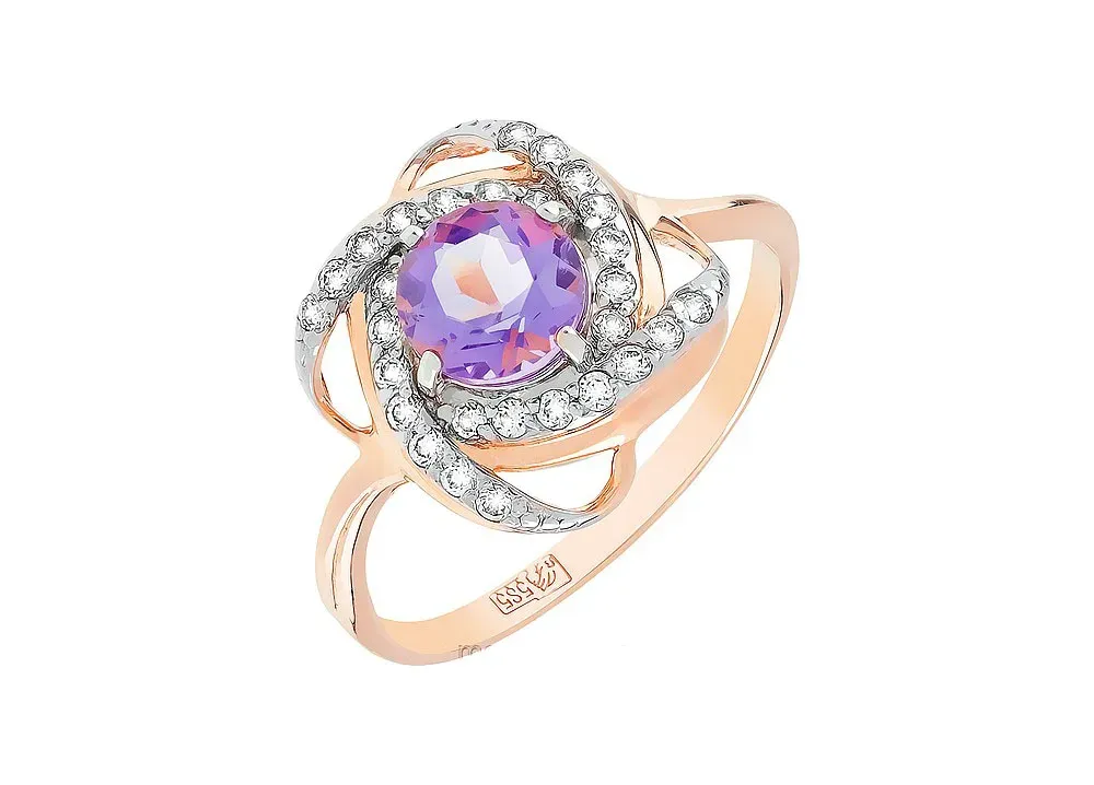 Золотое кольцо с аметистом, 1 г, код 81282