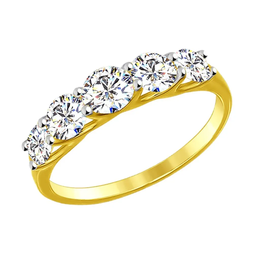 Фианит қондырылған алтын сақина, 1 г, коды 193140